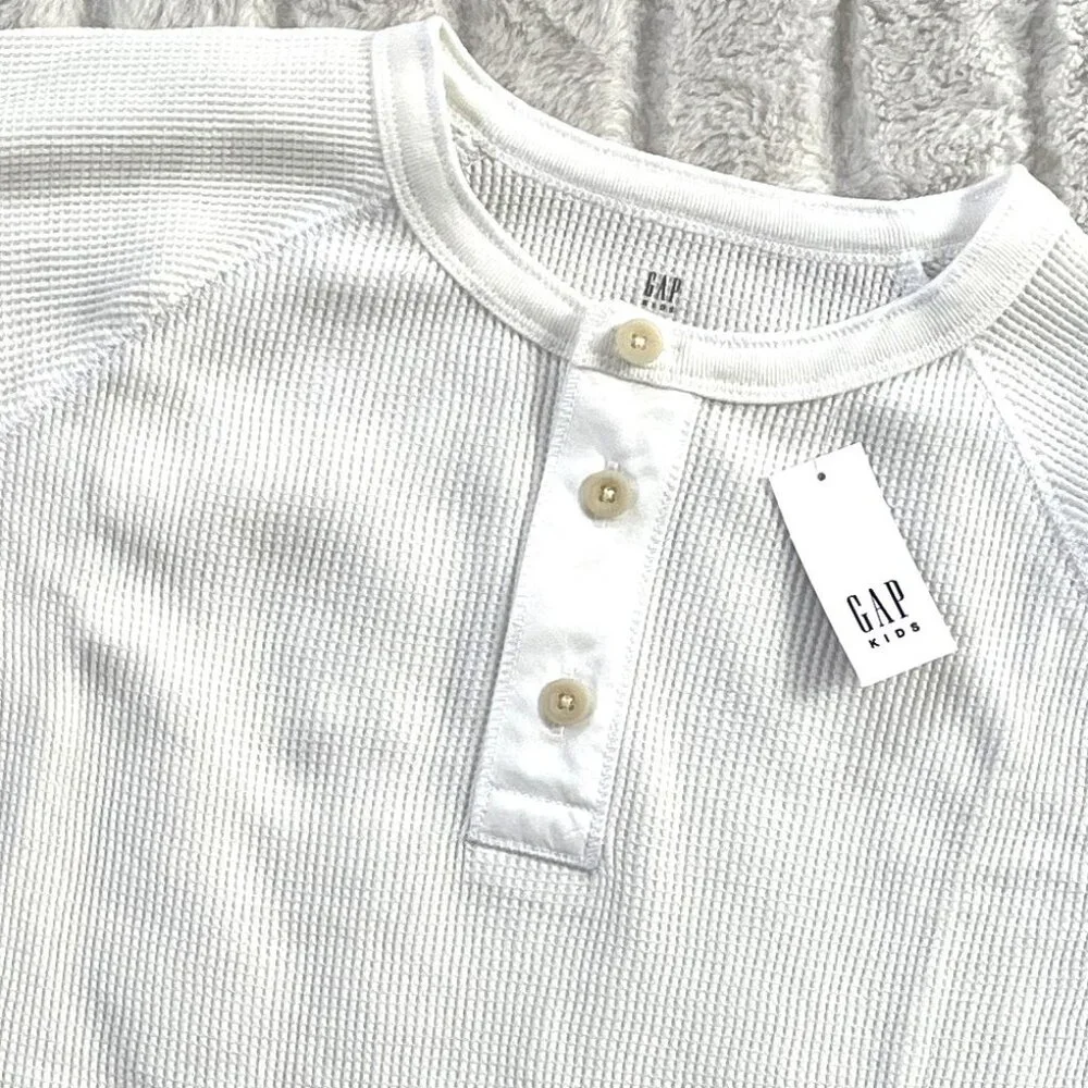 NWT Kids GAP Waffle Henley Shirt (White) L / 10